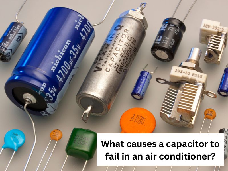 What causes a capacitor to fail in an air conditioner?